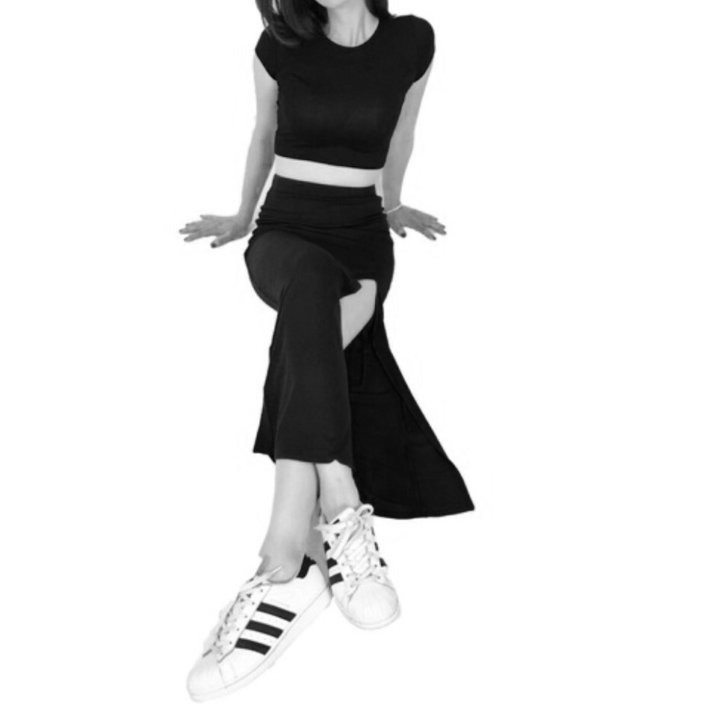 Atid High Slit Ribbed Knit Maxi